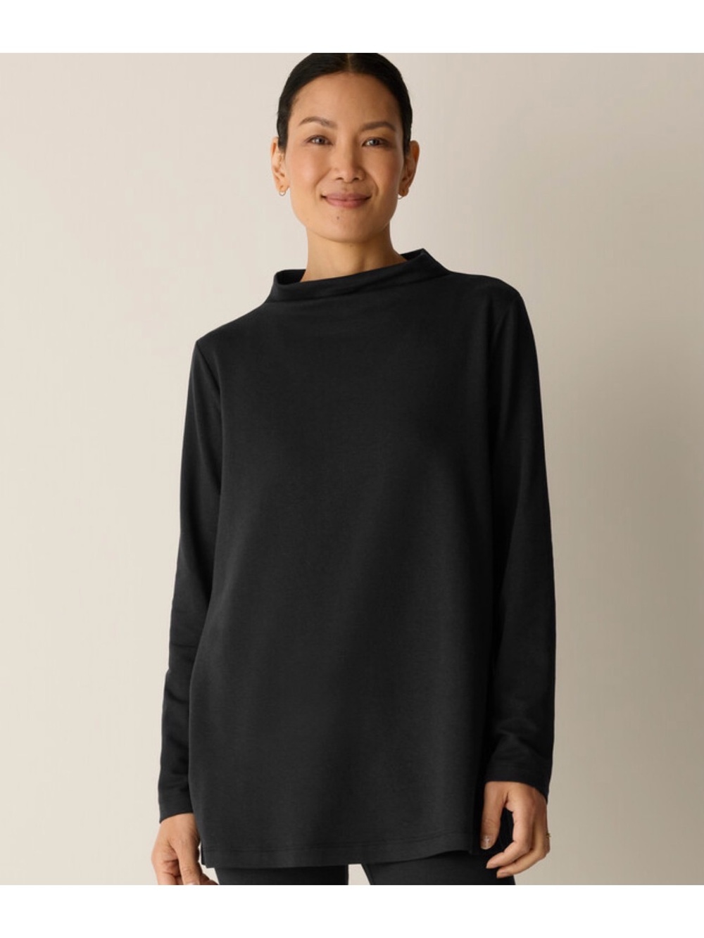 Eileen Fisher Cosy Brushed Terry Funnel Neck Long Top